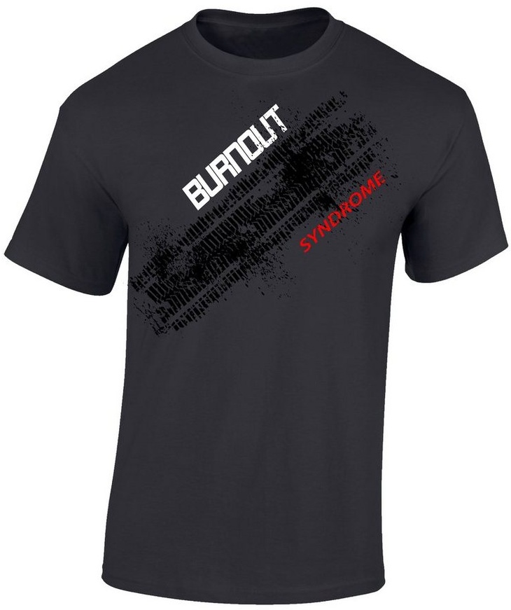 Baddery Print-Shirt Auto T-Shirt : Burnout Syndrome - Motorsport Tuning Autoliebhaber, hochwertiger Siebdruck, aus Baumwolle grau XXL
