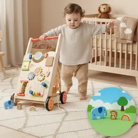 Labebe Lauflernwagen aus Holz für Babys ab 1 Jahr Laufwagen Holz-Walker Holzwagen Gehhilfe für Kleinkinder - Bunt