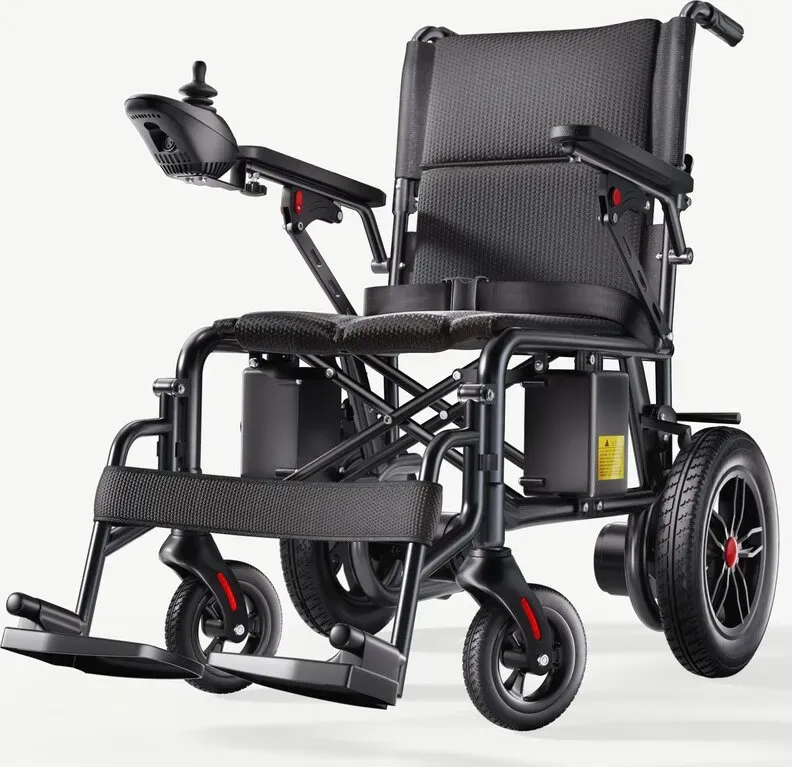 on funy Elektrorollstuhl für Erwachsene, Reichweite bis zu 25 km, leichtgewichtig, klappbar, motorisiertes Powerchair für Innen- und Außenmobilität, kompakte Größe, Schwarz