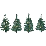 Spetebo Kleine Weihnachtsbäume 45 cm 4er mit Lichterkette - 10 LED pro Baum - Grün