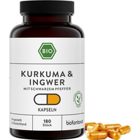 Kurkuma + Ingwer + Pfeffer Kapseln | BIO | 180 Stück | vegan und ohne Zusätze | in Deutschland hergestellt und laborgeprüft | bioKontor