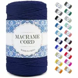 Uiopa Makramee Garn 3mm x 200m, Natürliche Baumwollgarn Baumwollkordel Farbig Baumwollschnur, Makramee-Garn Geflochten für DIY Basteln, Hängepflanze, Wandbehang, Weben Dekoration (Dunkelblau)