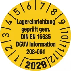 König Werbeanlagen Dreifke® Jahresprüfplakette, Lagereinrichtung DGUV Information 2 - 30 mm Folie selbstklebend
