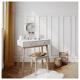 Vicco Schminktisch Finya Weiß 80 cm mit LED Spiegel und Hocker