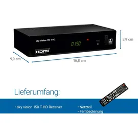 Sky Vision 150 T-HD, 1080p HDTV DVB-T2 Receiver, USB, HDMI, SCART, Coaxial - Schwarz