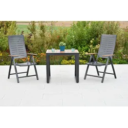 Merxx Tinos Gartenmöbelset 5tlg., 2 Klappsessel, 2 Auflagen, 1 Balkonausziehtisch, Aluminium/Akazie