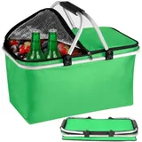 PrzydaSie Kühltasche Einkaufskorb Picknickkorb Große isolierte Kühlkorb Lunchtasche Thermo Tasche für Büro Camping Picknick Reisen Seitenstütze Aufrecht Halten 43x23x21 cm (2handles) Grüntöne