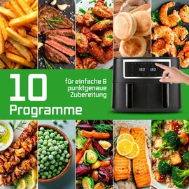 GOURMETmaxx Doppelkammer Heißluftfritteuse - 2 x 4 L | Synchro-Garzonen Airfryer | Fritteuse mit Touchscreen | Heißluftfritteuse 2 Kammern & 10 Programmen | fast ohne Öl frittieren