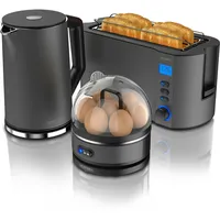 Arendo - SET Toaster MANHA mit Eierkocher SEVENCOOK Edelstahl Grau, Toaster 4 Scheiben, LED-Display, 6 Bräunungsgrade, Brötchenhalter - Eierkocher 1-7