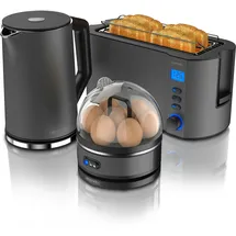 Arendo - SET Toaster MANHA mit Eierkocher SEVENCOOK Edelstahl Grau, Toaster 4 Scheiben, LED-Display, 6 Bräunungsgrade, Brötchenhalter - Eierkocher 1-7