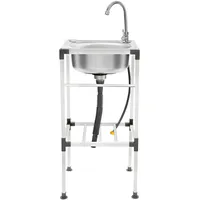 TCICOP Mobile Spüle, Edelstahl Spültisch, 360 ° Drehbarer Wasserhahn, Spüle mit Unterschrank, Spülenschrank mit und Armatur, Silber, Geeignet für Küchen und den Außenbereich