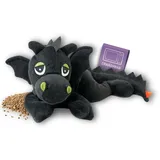 Habibi Plush Wärmekissen/Stofftier f. Kinder und Erwachsene – 1862 Glücksdrache-Drache schwarz mit Hirsefüllung, Wärmekuscheltier zum Erwärmen in der Mikrowelle/Backofen, ideal auch für Babys
