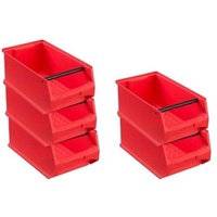 SparSet 5x Rote Sichtlagerbox 4.1 mit Griffstange | HxBxT 15x20x35cm | 7,2 Liter | Sichtlagerbehälter, Sichtlagerkasten, Sichtlagerkastensortiment, Sortierbehälter