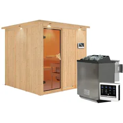 Karibu Sauna Rodin-9kWBioofen-Steuergerät-Inkl.Dachkranz inkl. 8-teiligem gratis Zubehörpaket (Gesamtwert 191,92€)