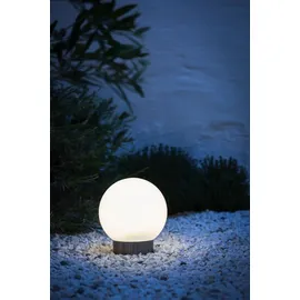 Dehner Solarleuchte Kugel mit Erdspieß und Farbwechsel, Ø 15 cm, Kunststoff, Weiß