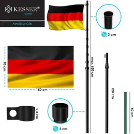 Kesser KESSER® Teleskop Fahnenmast Aluminium 6,30m Bodenhülse 60cm inkl Deutschlandfahne Höhenverstellbar Flaggenmast Mast Deutschland Flagge Alu