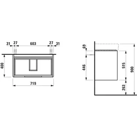 Laufen Waschtischunterbau JUNA 2 Schubladen 40 x 71,9 x 51,5 cm Verkehrsgrau