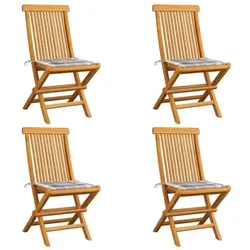 vidaXL Gartenstühle Graue Karomuster-Kissen 4 Stk. Massivholz Teak