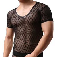 GKLWEJ Netzhemd Herren, Netzshirt Herren, Netz Tshirt Herren, Sexy Netz Unterhemd, Herren Muskel Transparent Shirts, Netz Oberteil Herren, Clubwear, Schwarz, L