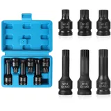 EFUTURETIME 6-tlg. Innenvielzahn Nuss Satz 1/2", M14, M16, M18, XZN Kraft Steckschlüssel Set mit Kasten, Vielzahn Nuss Schlagschrauber Satz – Lang und Kurz