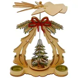 HTI-Living Weihnachtspyramide Weihnachtspyramide mit Tannenbaum und Schleife, Tischpyramide für 4 Teelichter beige