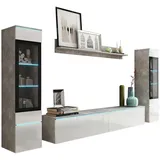P & B Wohnwand Vera, 4-tlg. ca. 240x130 cm, Grau/Weiß