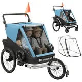 AIYAPLAY Fahrradkinderanhänger 2-Sitzer Faltbar Kinderfahrradanhänger, 2-in-1 klappbar, für 2 Kinder, Reflektoren blau
