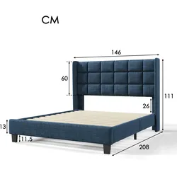 Merax Polsterbett Doppelbett 140x200 aus Leinen & Holz & Metall mit Lattenrost & Kopfteil für Schlafzimmer Blau