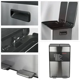 Spirella - Mülltrennsystem Küchenabfalleimer 60L (2x30L) mit Pedal - Modell Aliya - Gebürsteter Edelstahl - Soft-Close-Deckel - Herausnehmbare Inneneimer - Seitliche Griffe - Edelstahl
