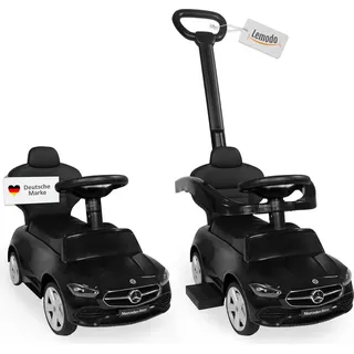 Lemodo Rutscherauto Mercedes C Klasse schwarz mit Schiebestange, Kinderfahrzeug mit Sound Lenkrad