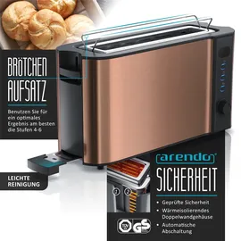 Arendo Frühstücksset, 2-Scheiben Langschlitztoaster, Eierkocher THREECOOK, Kupfer