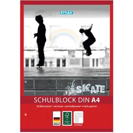 Stylex Schulblock / kariert / DIN A4 / gelocht / 50 Blatt