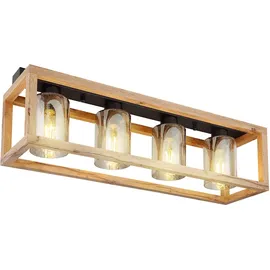 GLOBO - Deckenlampe Esstisch Retro Deckenleuchte rustikal Landhaus Deckenlampe Wohnzimmer Holz, Mdf Glas rauch Metall, 4 Flammig E27, Lxbxh 75x20x22,5 cm