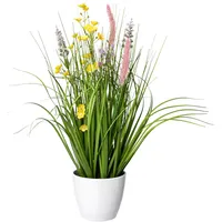 Creativ green Kunstgras CREATIV GREEN "Blüten-Gras-Mix", bunt, H:46cm Ø:15cm, Kunststoff, Kunstpflanzen, in weißer Kunststoffschale
