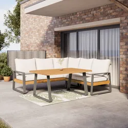 Dining-Loungeset Alexa Creme Holz/Textil/Metall + Abdeckung