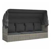 furnicato Bett Outdoor-Loungebett mit Dach und Kissen Grau Poly Rattan (1-tlg) grau