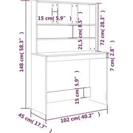 vidaXL Schreibtisch mit Regal Braun Eiche 102x45x148 cm Holzwerkstoff