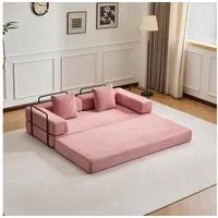 Leawin Sofa 4-in-1 Wohnzimmersofa mit Bettfunktion – faltbares Cord Schlafsofa, Bequemes & modernes Schlafsofa aus Cord – ideal für kleine Räume rosa