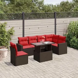 vidaXL 7-teiliges Gartensofa-Set mit Kissen, braun, Polyrattan - Braun