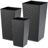 KADAX Rattan Blumentopf Set, mit Einlage, 19+25+30 cm, Graphit