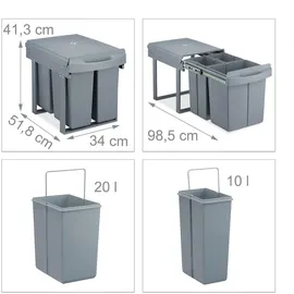 Relaxdays Einbaumülleimer 20 l & 2x 10 l Grau