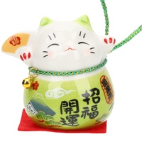 Beavorty Glückskatze Figur Keramik Winkekatze Figur Daruma Maneki Neko Glückliche Katze Feng Shui Deko Tierfigur Dekofigur Glücksbringer für Zuhause Auto Wohnzimmer Tischdeko Grün