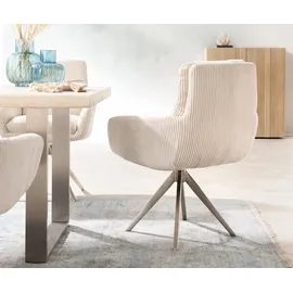DeLife Polsterstuhl Abelia-Flex mit Armlehnen Kreuzgestell kantig Edelstahl Cord Beige