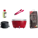 Lotusgrill XL Starter-Set 1x XL Grill Feuerrot mit USB-Anschluß, 1x Buchenholzkohle 2,5 kg, 1x Brennpaste 200ml, 1x Zange, 1x Transport-Tragetasche