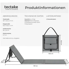 Tectake tectake® 2er Set Strandmatte, stufenlos verstellbare Rückenlehne, pulverbeschichtetes Stahlgestell, ultraleicht, inkl. Aufbewahrungstasche