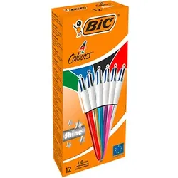 BIC 4-Farben-Kugelschreiber 4 Colours Shine farbsortiert, Schreibfarbe: farbsortiert, 12 St.