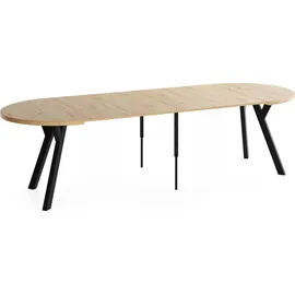 WFL GROUP Runder Ausziehtisch 100 x 76 x 300 cm hellbraun/braun