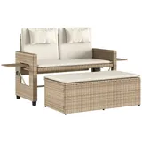 vidaXL Gartenbank Verstellbar mit Kissen Beige Poly Rattan