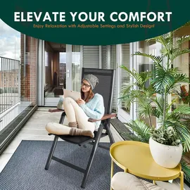 CCLIFE Gartenstühle 2er Set Hochlehner 7-fach verstellbar 150 x 60 x 110 cm dunkelgrau