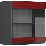 Vicco Glashängeschrank Küchenschrank Küchenmöbel R-Line J-Shape Anthrazit Rot 60 cm modern